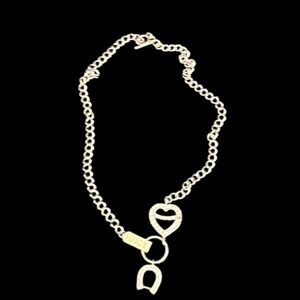 Juicy Couture Necklace Silver Tone Crystal Heart Horseshoe Toggle Y2K McBling